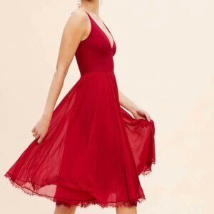 NWOT DRESS THE POPULATION Garnet Alicia Mixed Media Midi Dress